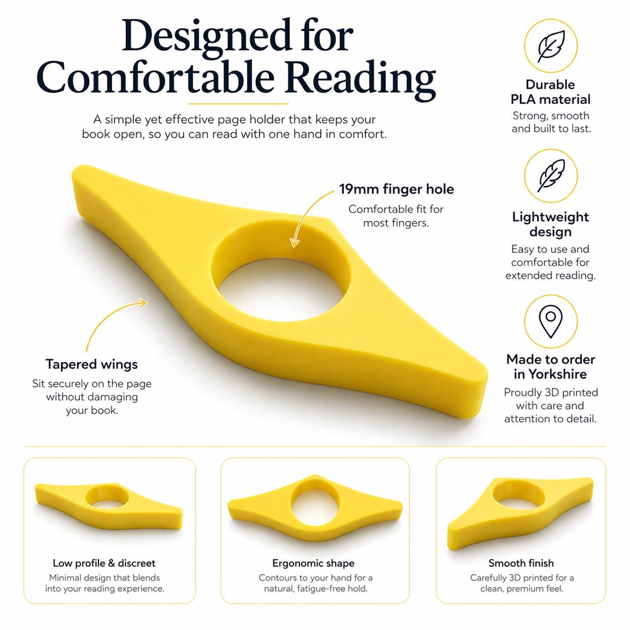 Book Page Holder | One-Handed Reading Tool, 3D Printed PLA, 24 Colours, Made in Yorkshire