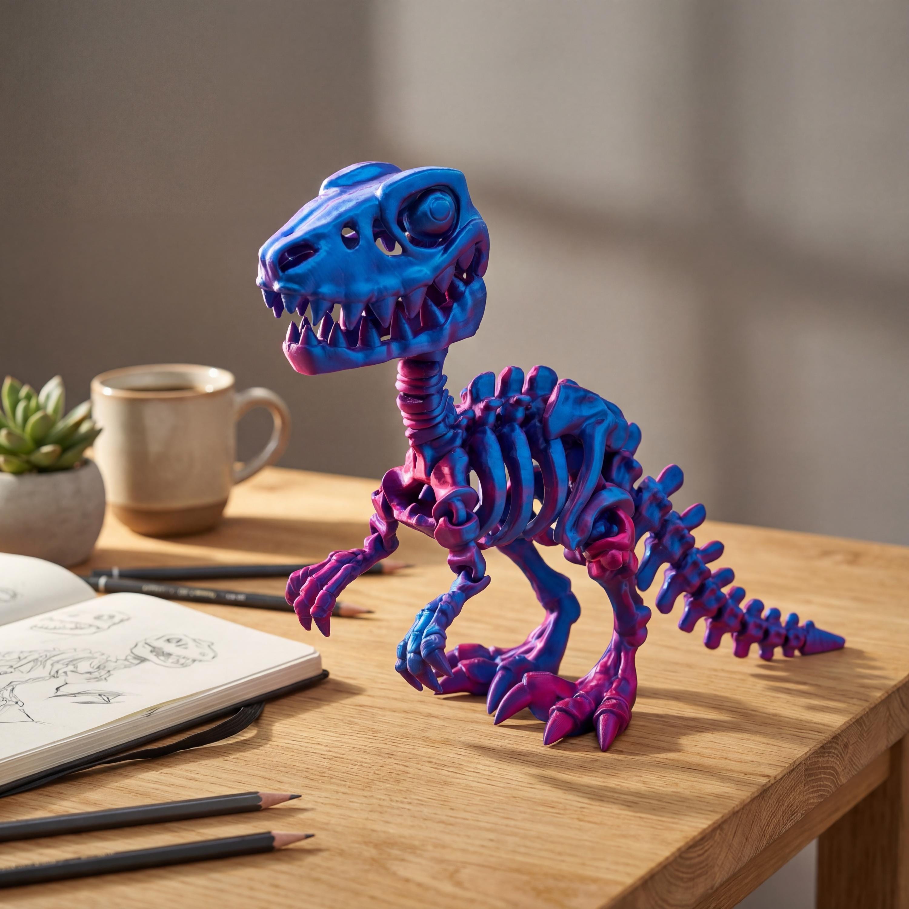 3D Printed Dinosaur Skeleton | Articulated T-Rex Desk Toy, Flexible Fidget, Collectible Decor