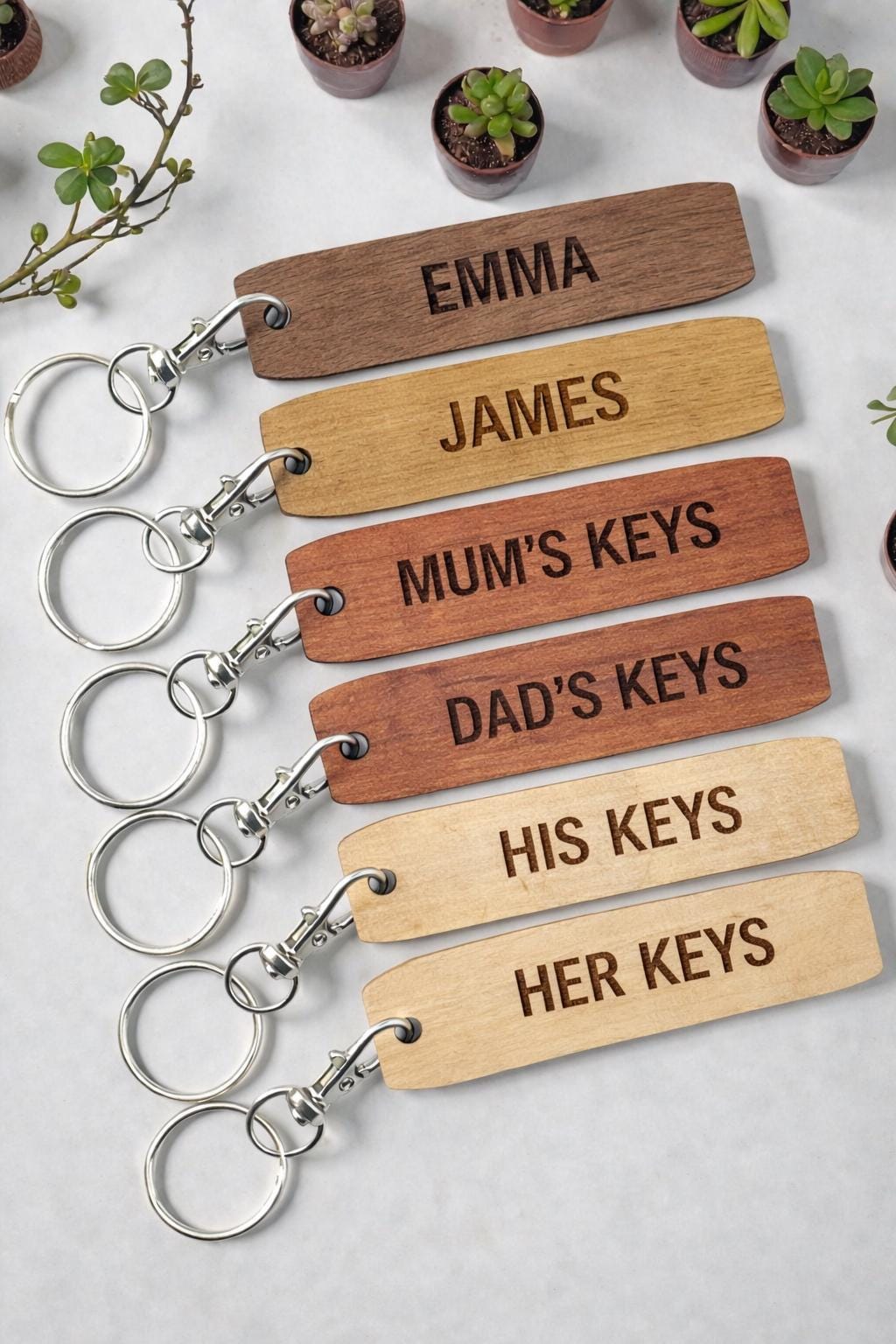 Personalized Engraved Wooden Keychain | Oak, Walnut, Birch