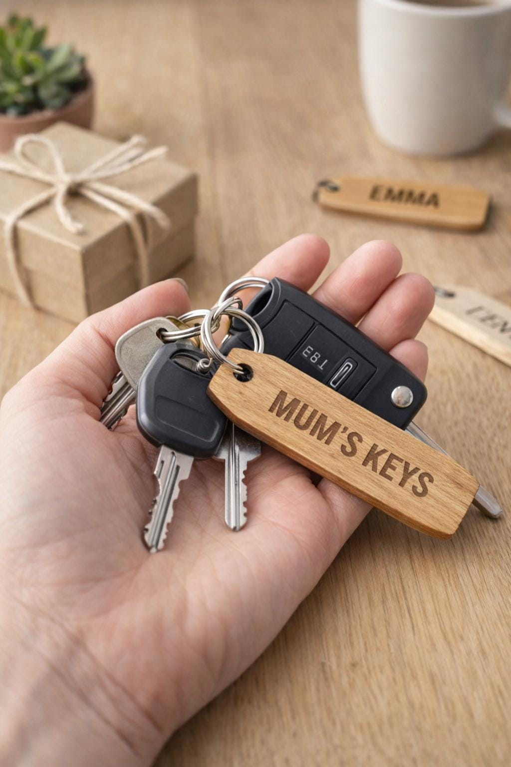 Personalized Engraved Wooden Keychain | Oak, Walnut, Birch