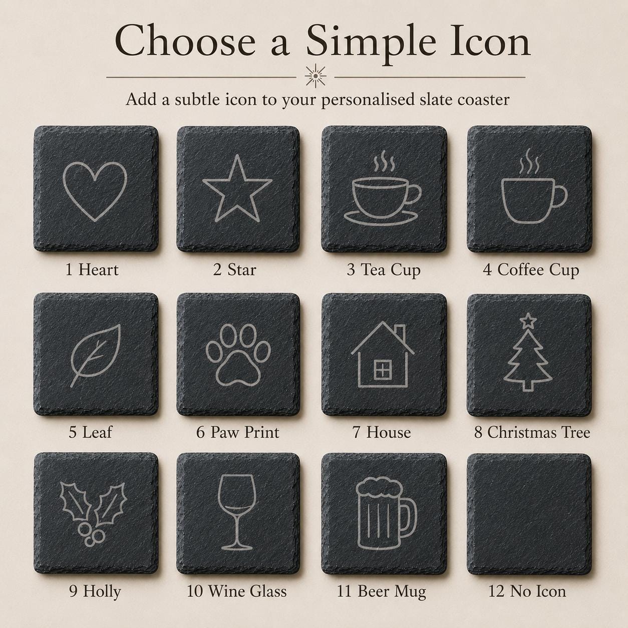 Personalised Laser Engraved Slate Coaster, Round or Square Drink Mat