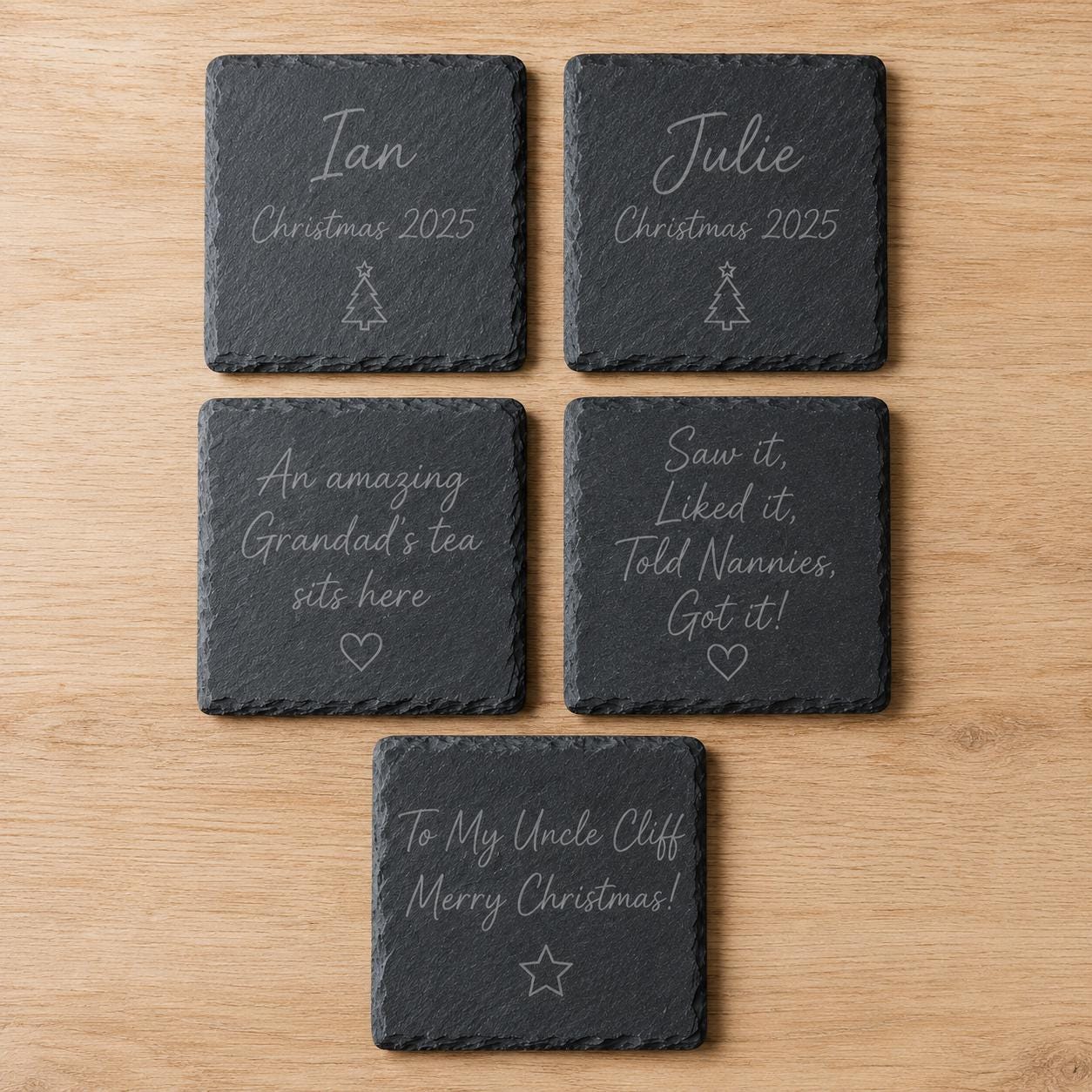 Personalised Laser Engraved Slate Coaster, Round or Square Drink Mat