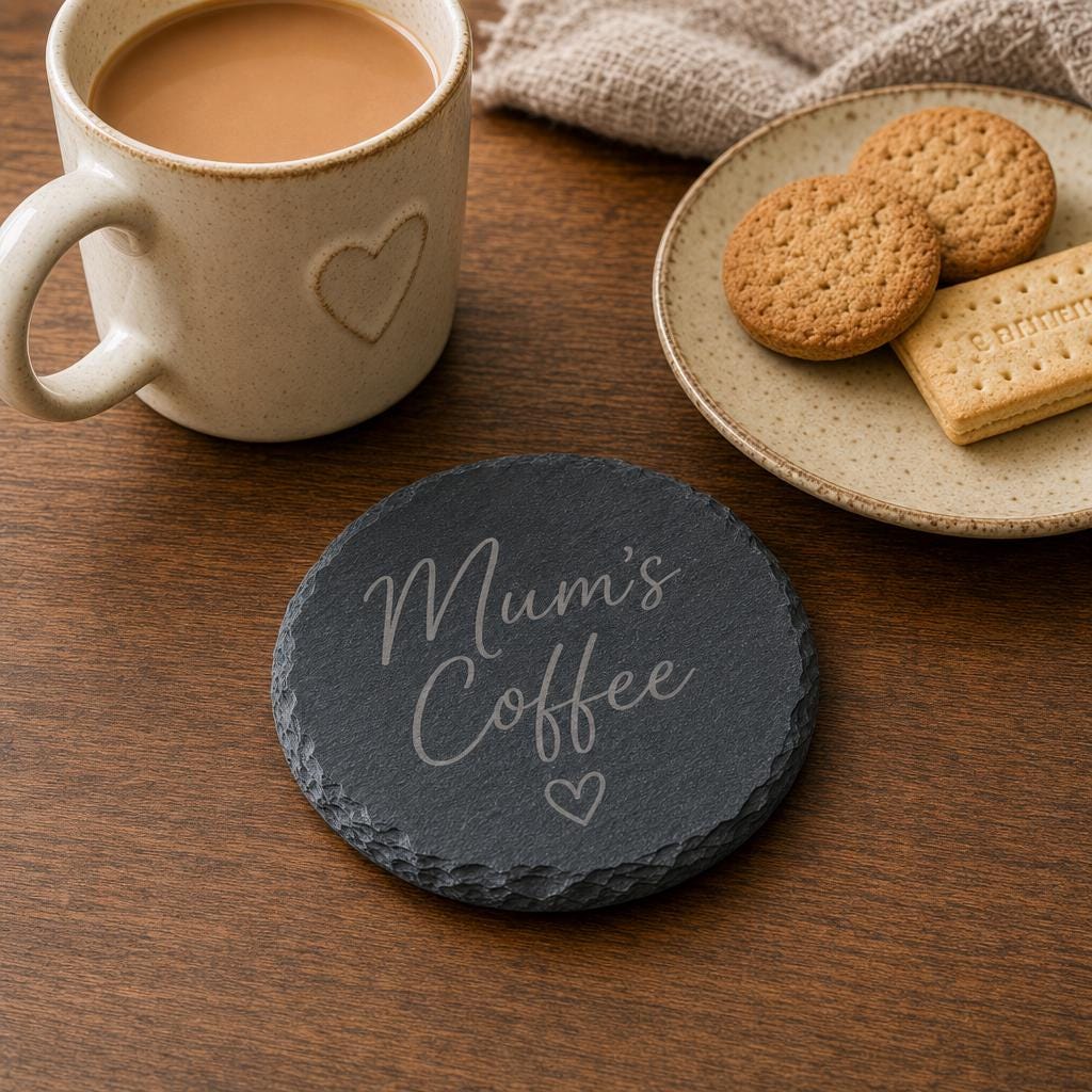 Personalised Mum or Dad Slate Coaster, Tea Coffee Gift, Round or Square
