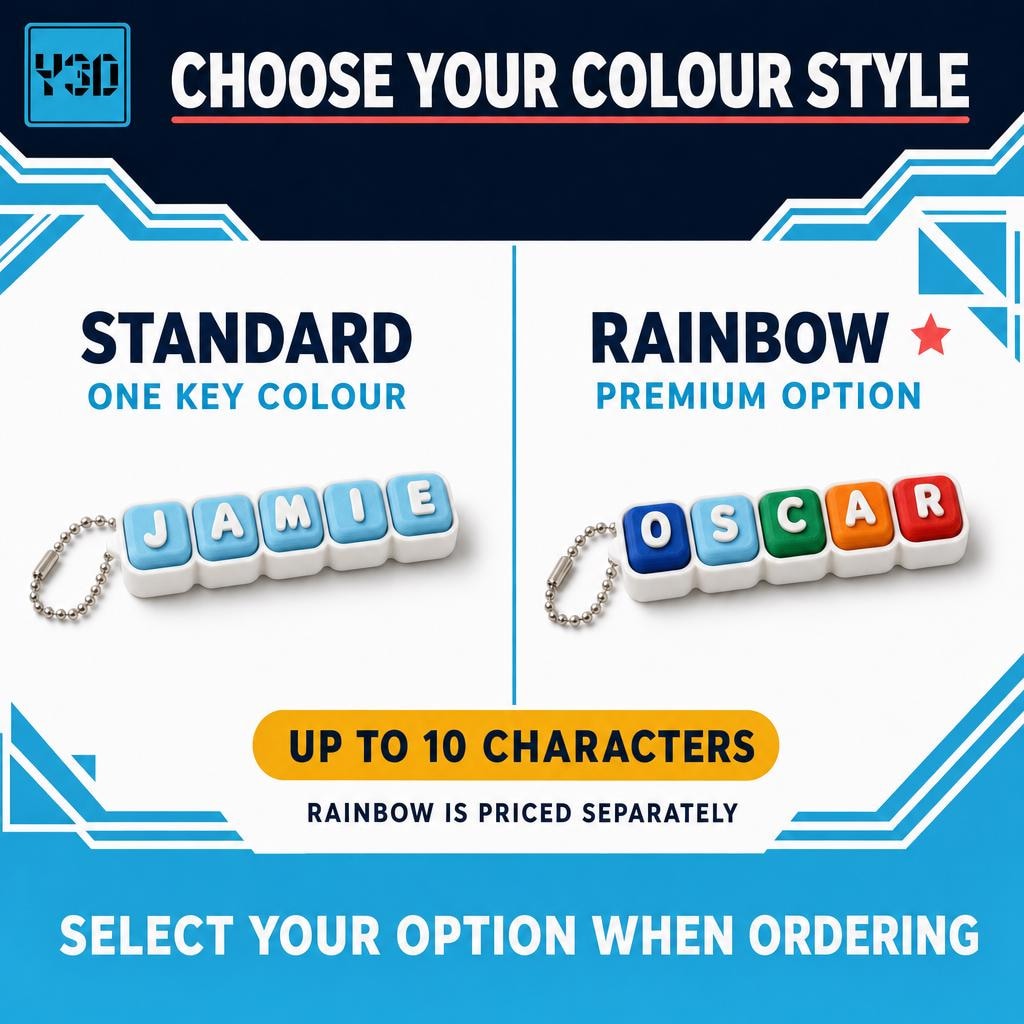 Standard Buttons and Rainbow Buttons colour style comparison for the personalised clicker.