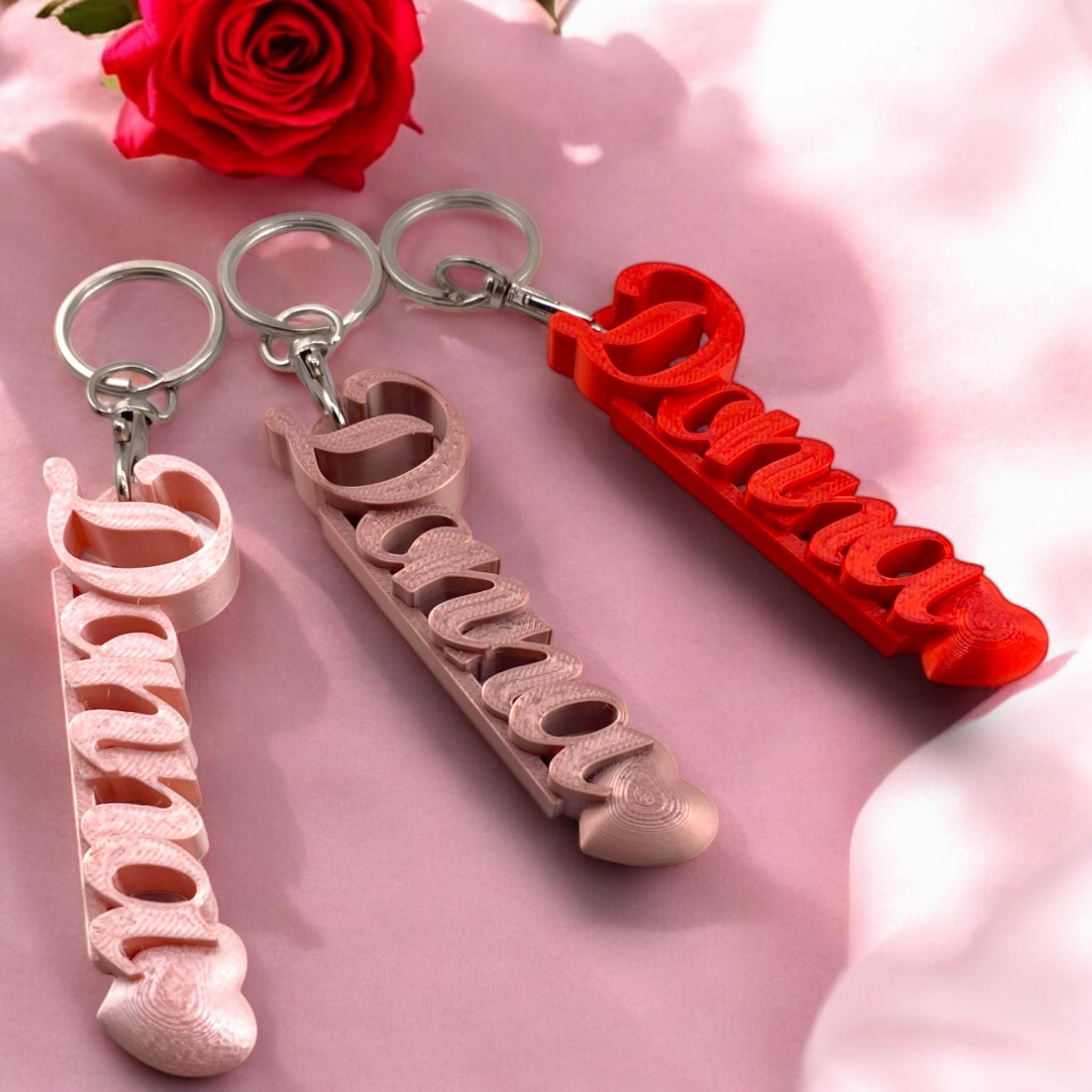 Personalized Name Keychain: 3D Printed Heart Design, Valentine's Gift