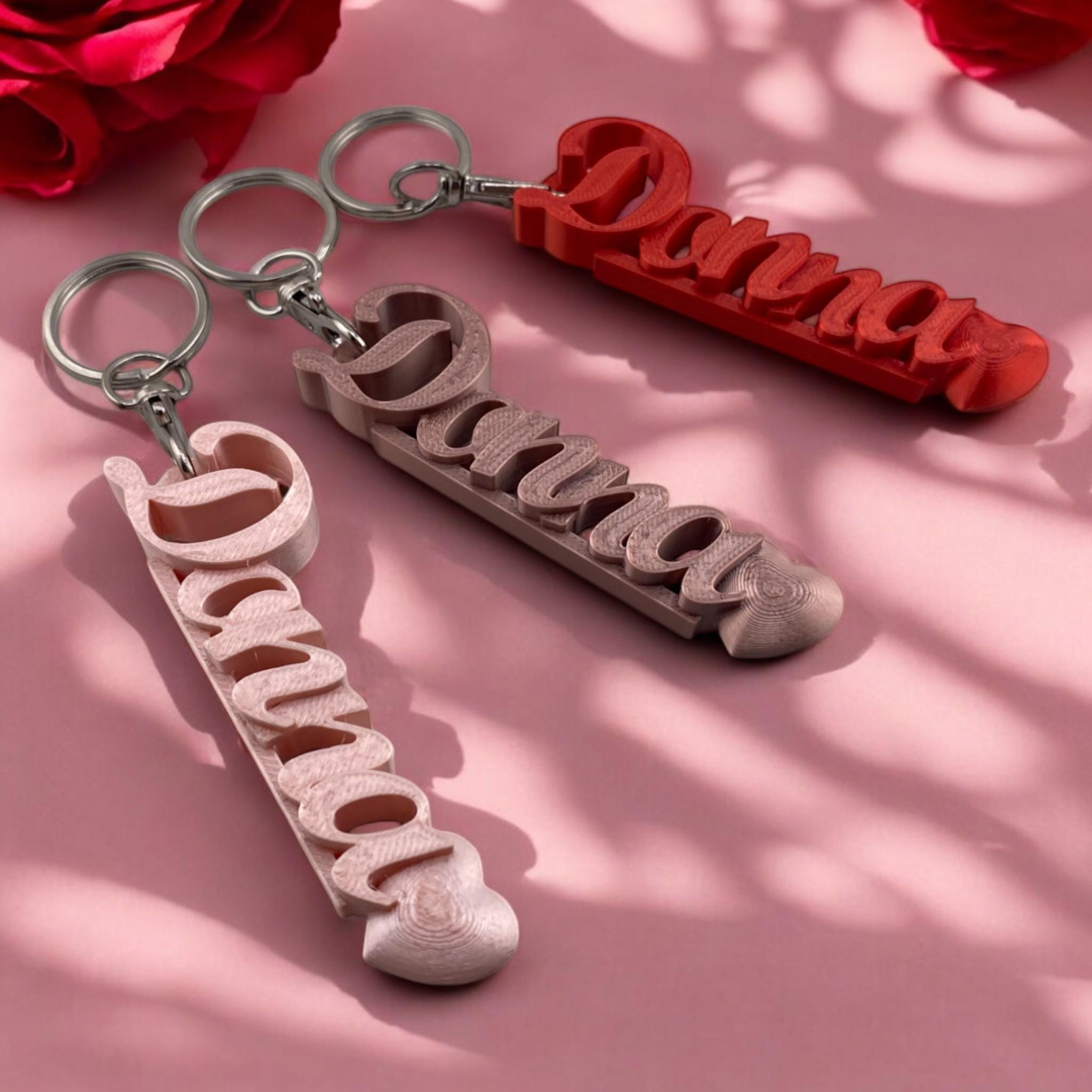 Personalized Name Keychain: 3D Printed Heart Design, Valentine's Gift