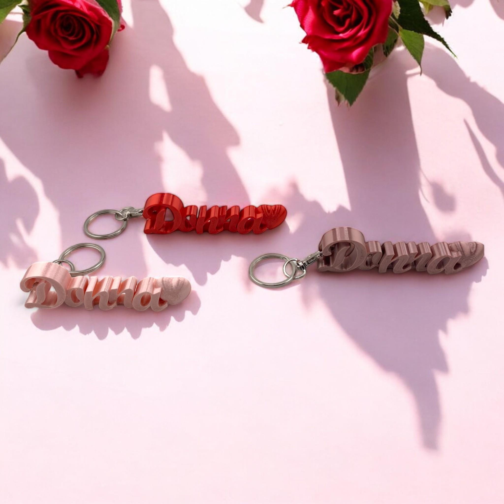 Personalized Name Keychain: 3D Printed Heart Design, Valentine's Gift