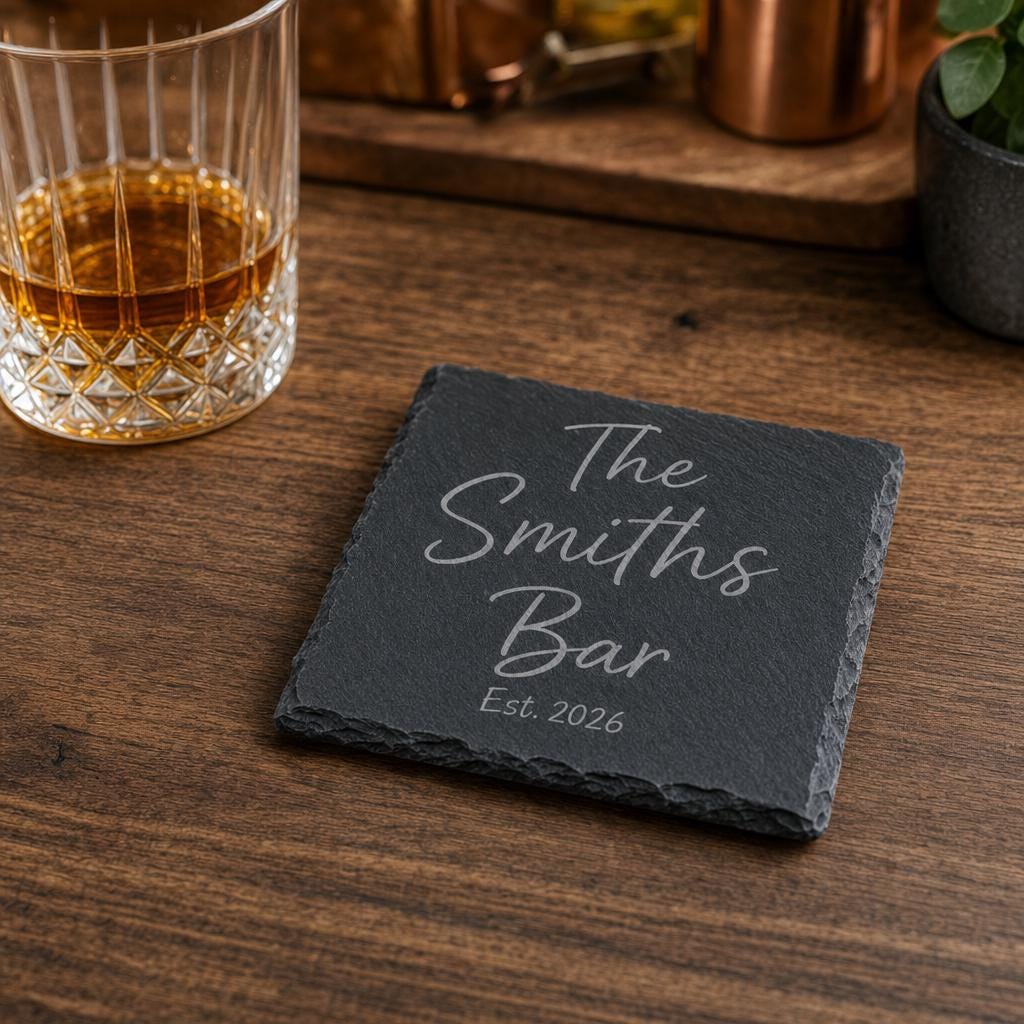 Personalised Slate Home Bar Coaster, Pub Shed or Man Cave Drink Mat