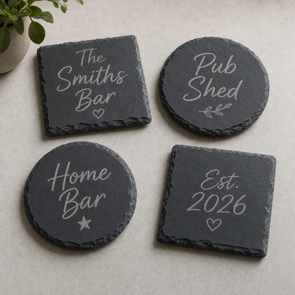 Personalised Slate Home Bar Coaster, Pub Shed or Man Cave Drink Mat
