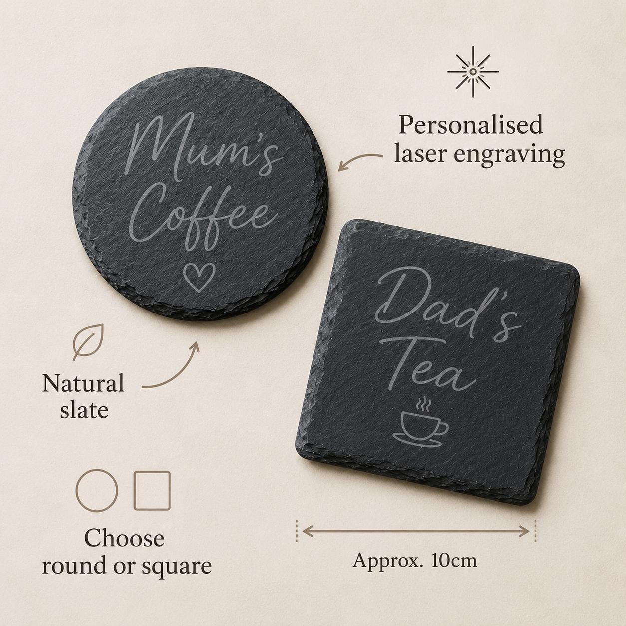 Personalised Slate Wedding Place Name Coaster, Table Favour, Round or Square