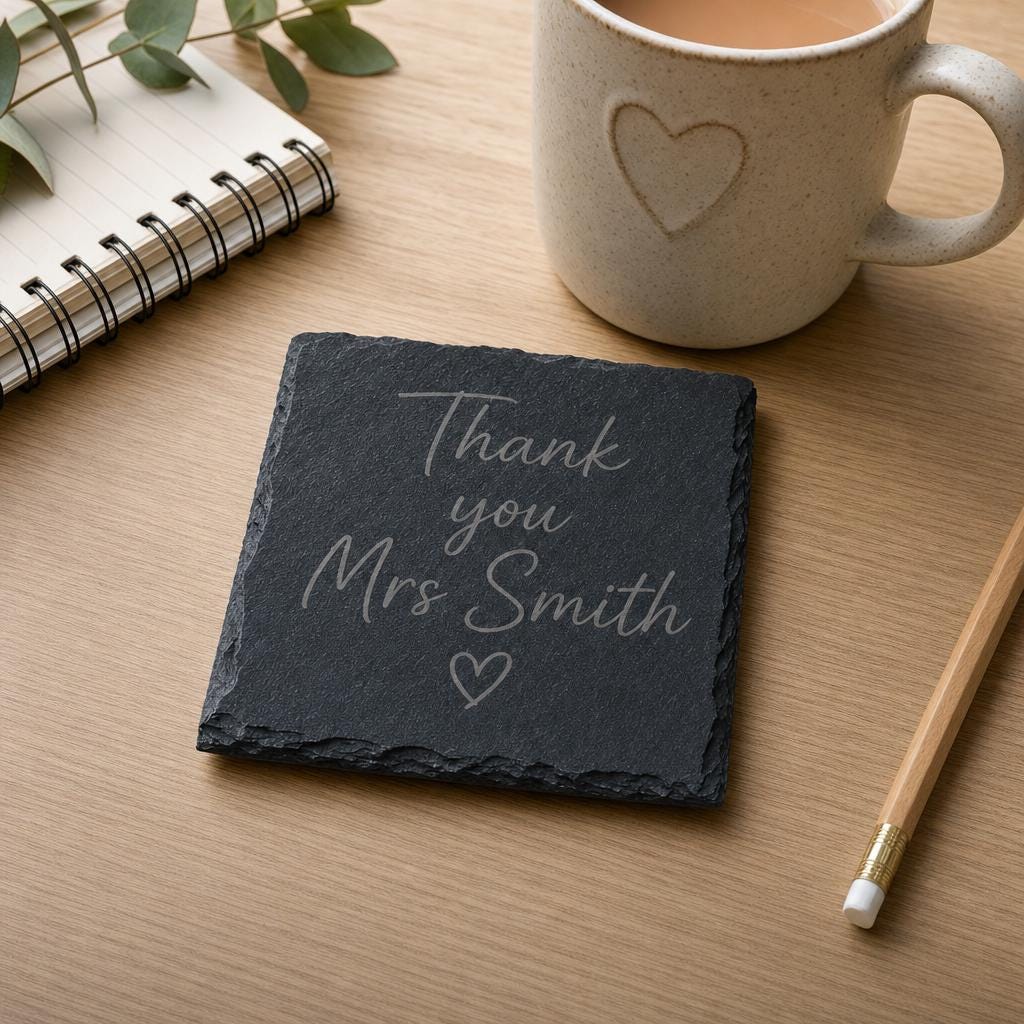 Personalised Teacher Slate Coaster, End of Term Thank You Gift, Round or Square