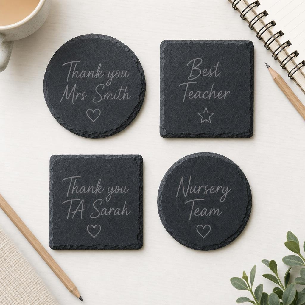 Personalised Teacher Slate Coaster, End of Term Thank You Gift, Round or Square