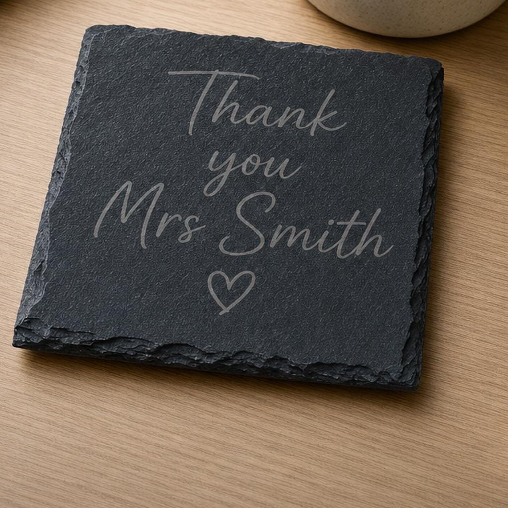 Personalised Teacher Slate Coaster, End of Term Thank You Gift, Round or Square