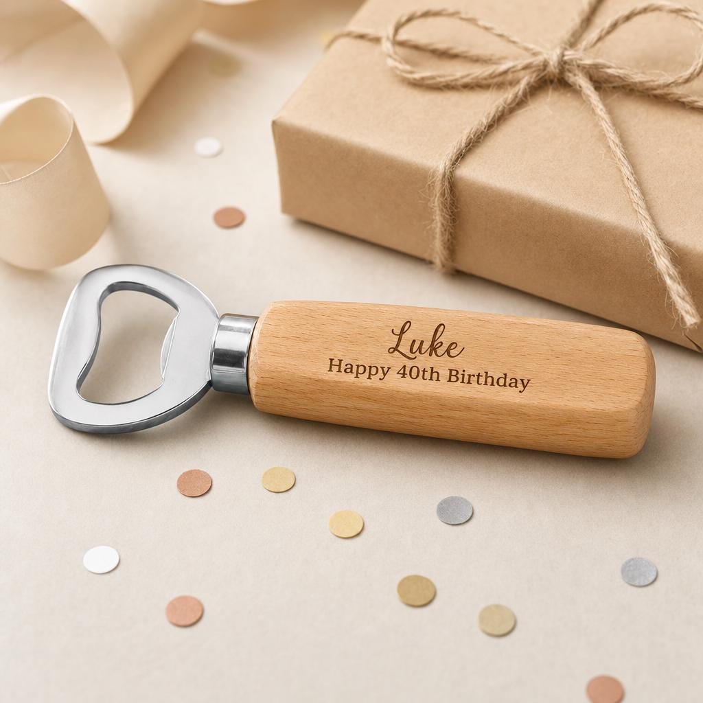 Personalised Wooden Bottle Opener Birthday Gift for Him, Custom Engraved Opener