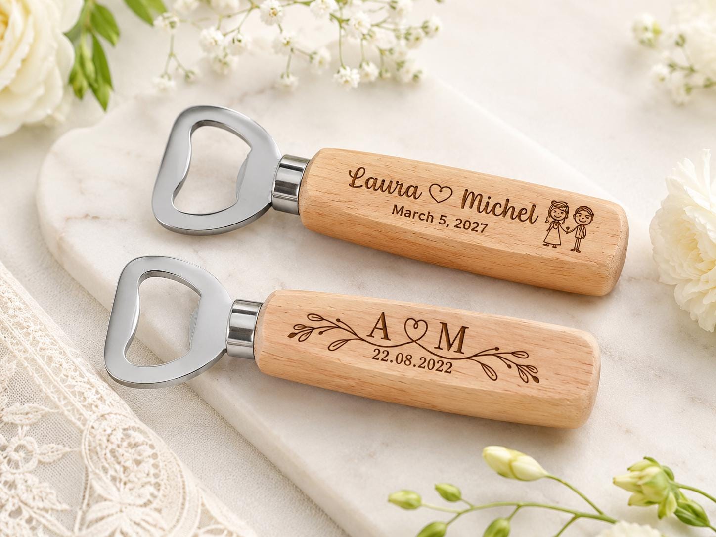 Personalised Wooden Bottle Opener, Custom Wedding Favour, Engraved Groomsmen Gift
