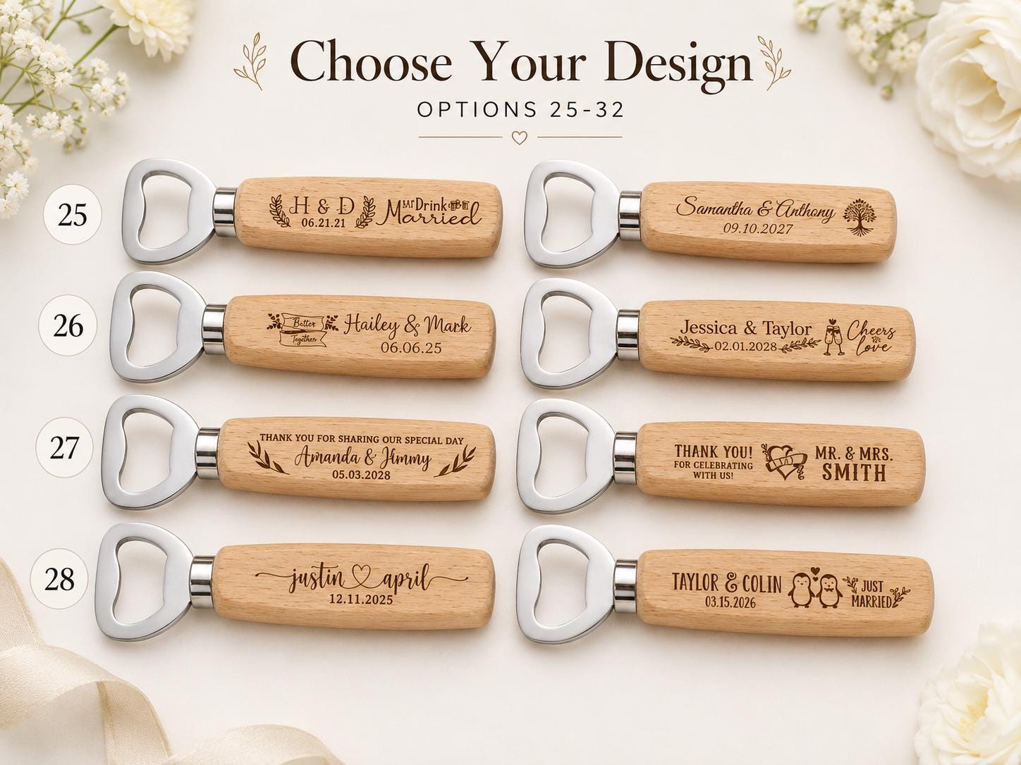 Personalised Wooden Bottle Opener, Custom Wedding Favour, Engraved Groomsmen Gift