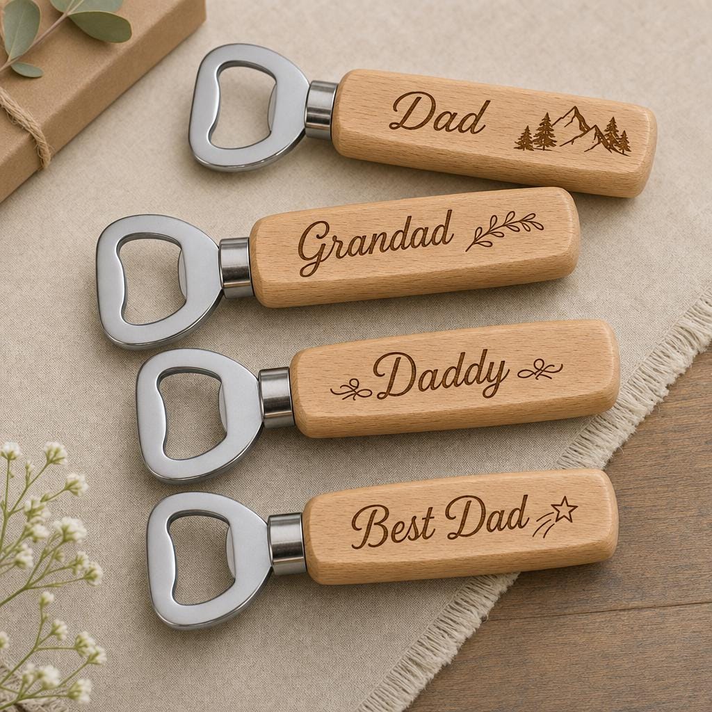 Personalised Wooden Bottle Opener, Engraved Gift for Dad or Grandad