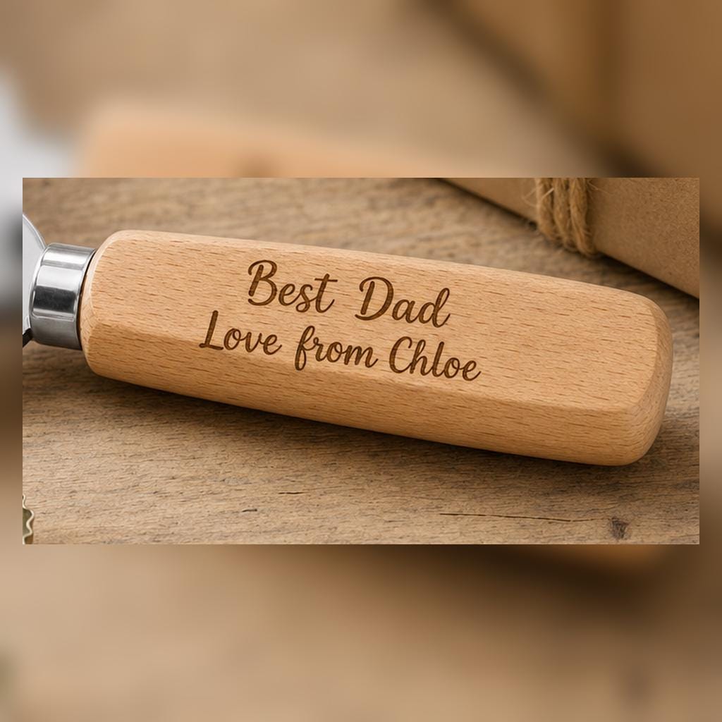Personalised Wooden Bottle Opener, Engraved Gift for Dad or Grandad