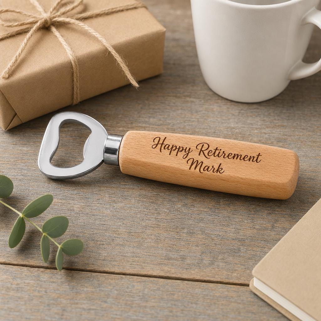 Personalised Wooden Bottle Opener Retirement Gift, Leaving Gift for Him