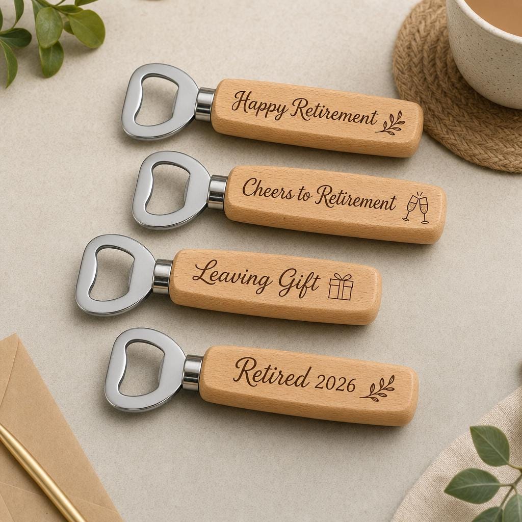 Personalised Wooden Bottle Opener Retirement Gift, Leaving Gift for Him