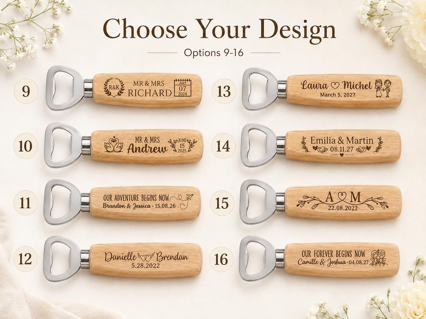 Personalised Wooden Bottle Opener Wedding Favour, Engraved Guest Gift