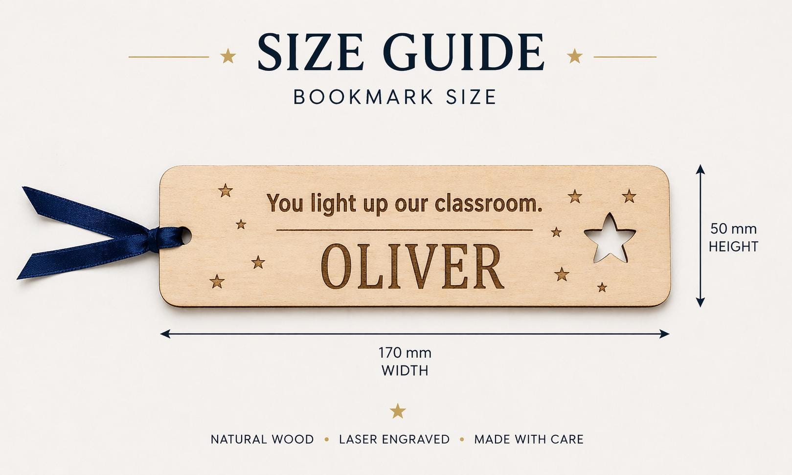 Personalised Wooden Star Student Bookmark, Laser Engraved Name, Teacher Gift